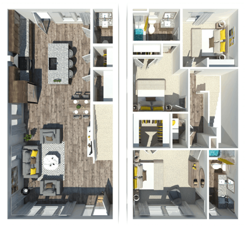 Floor plan for 3 beds, 2.5 baths, 1528 sqft